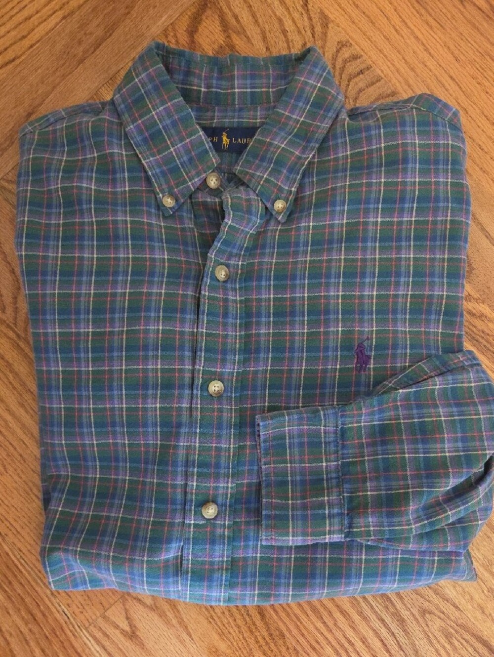 Ralph Lauren Green, Blue & Purple Plaid Button-Down Shirt Size: M